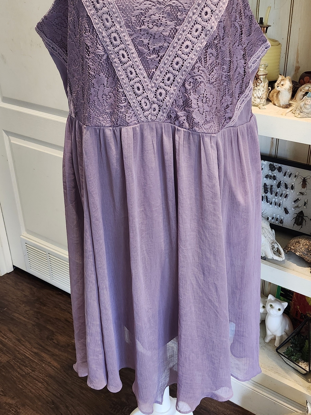 Lilac Lace-Yoke Mini Dress - Women